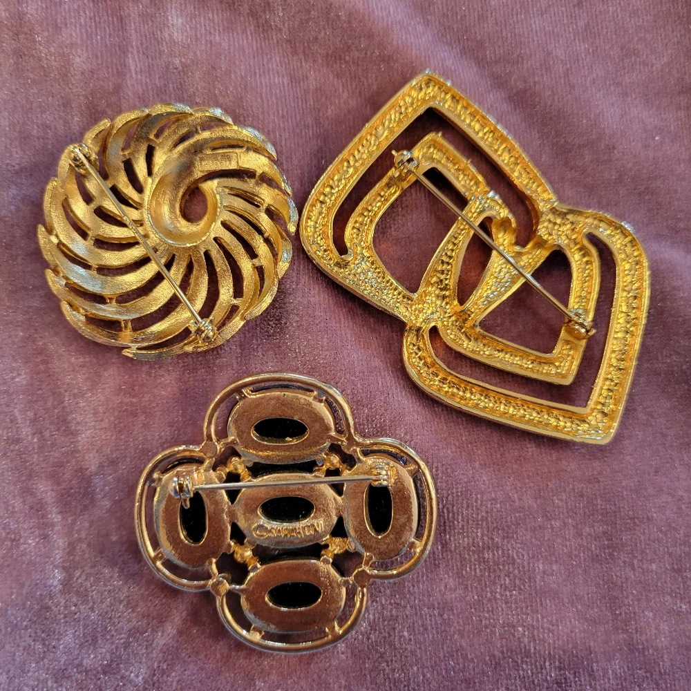 Trio of Brooches ~ Vintage ~ Sarah Coventry ~ Napier ~ Mosaic ~ Gold-Tone ~ Nice